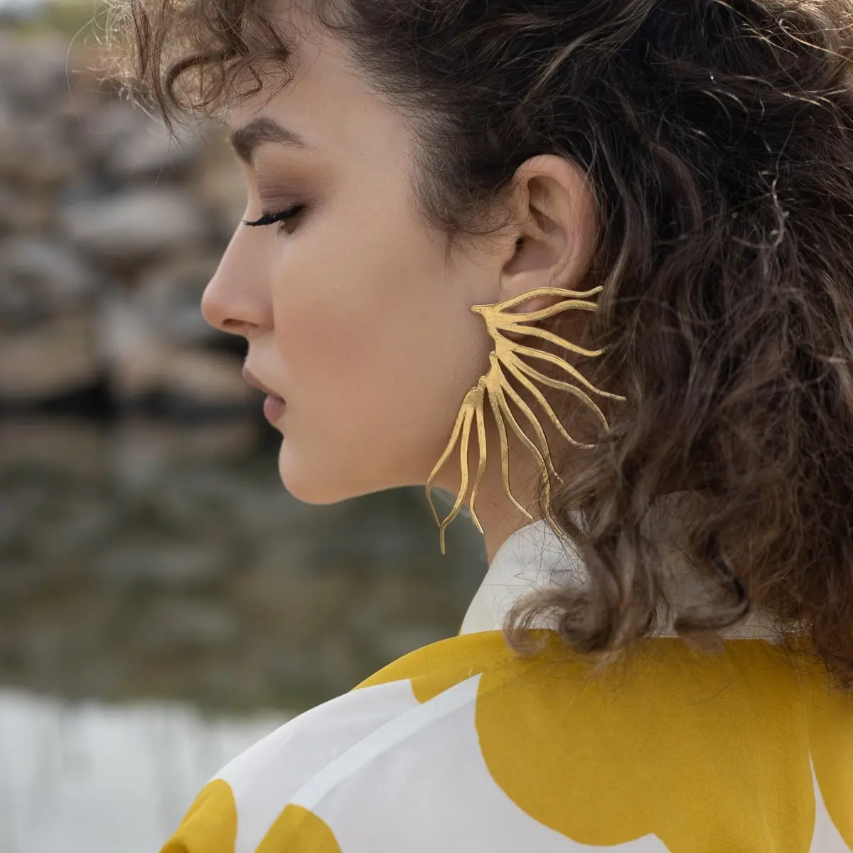 Cranny Handmade Brass Earrings | Kalliope Jewelry - Image 3